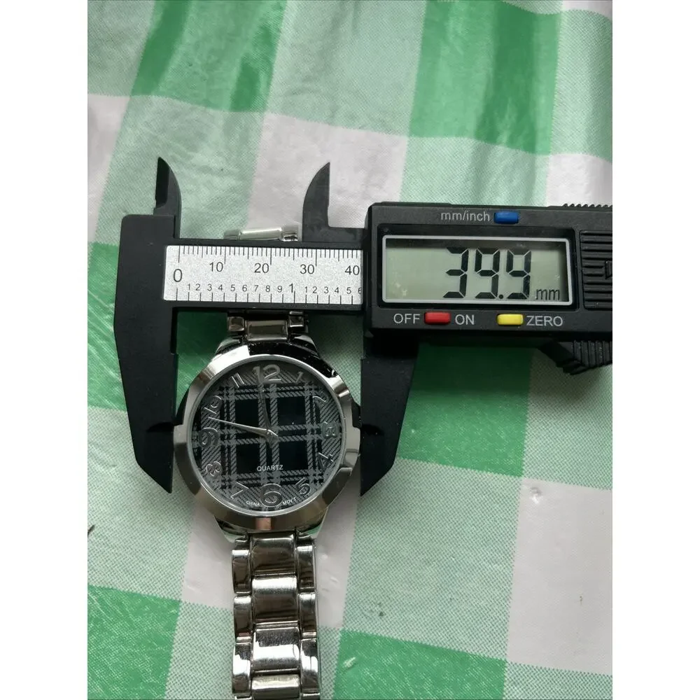 Silver Tone Plaid Dial Quartz Watch